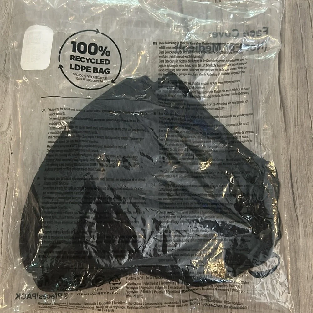 NWT Reebok Face Mask Cover (3 Pack) Black Size S Unisex